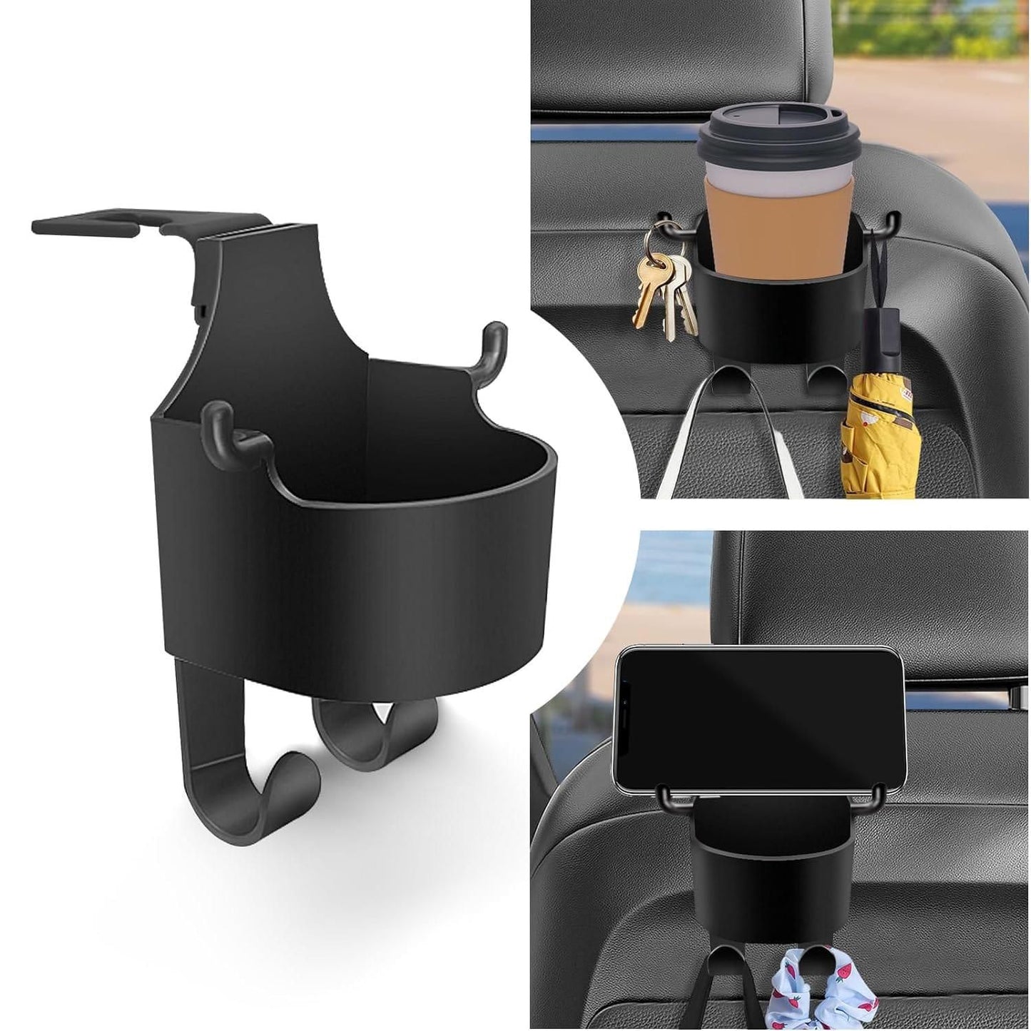Multifunction Back Seat Storage Hook with Cup Holder and Phone Stand